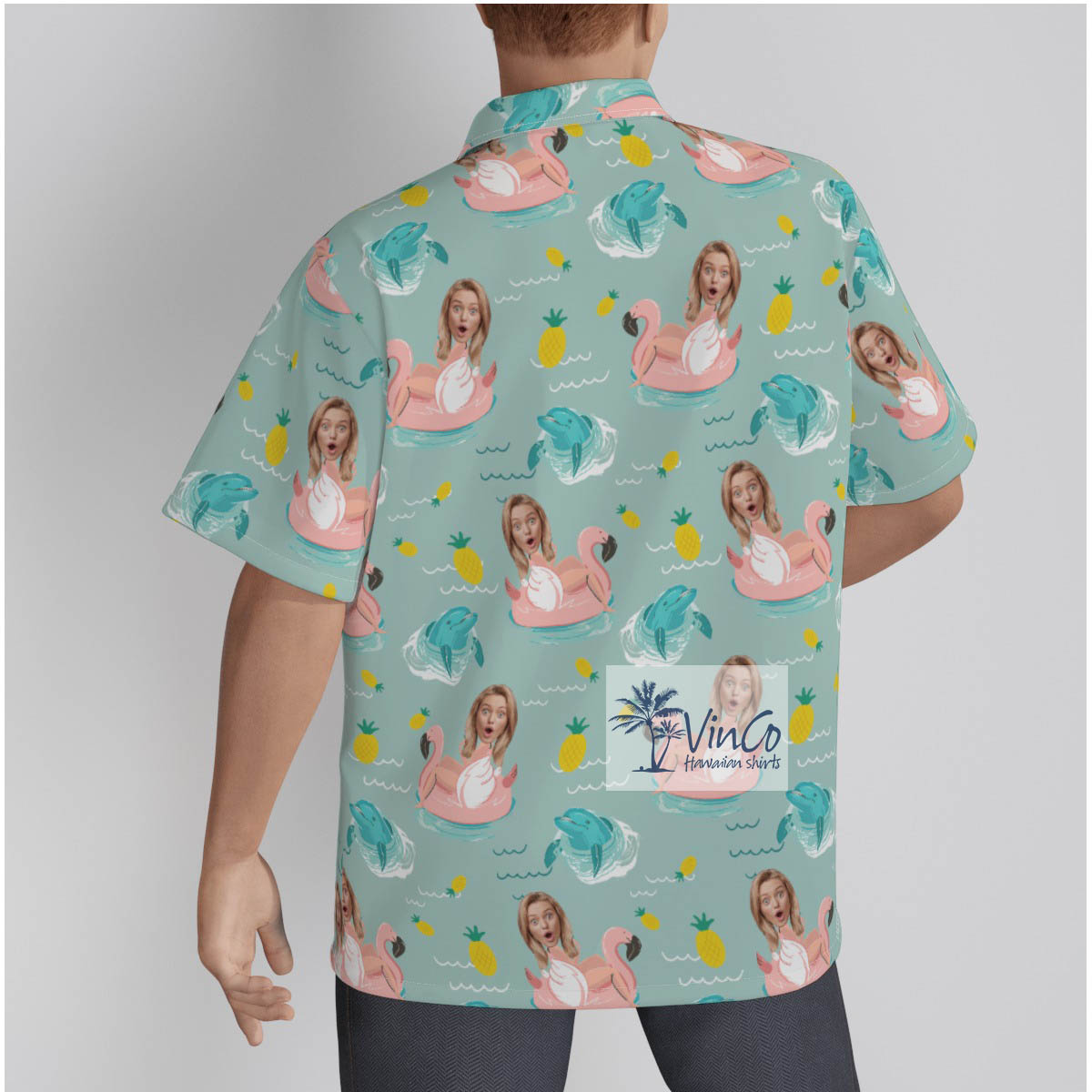 Custom Face Women Swimming Men's Hawaiian Shirt