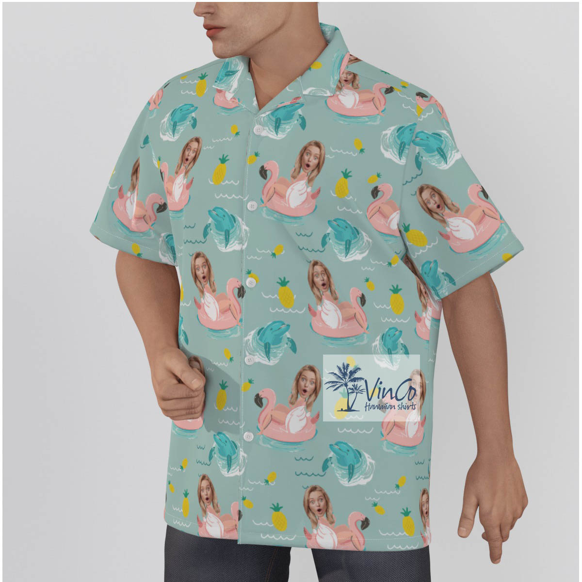 Custom Face Women Swimming Men's Hawaiian Shirt