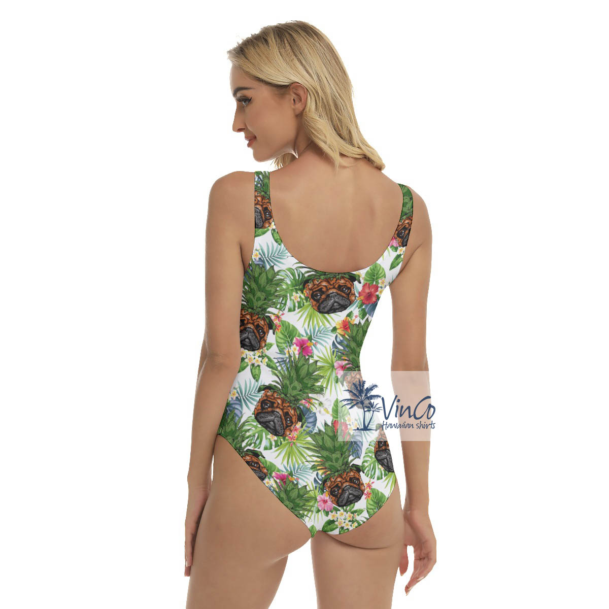 Funny Pineapple Pug Floral Summer Swimsuit For Women