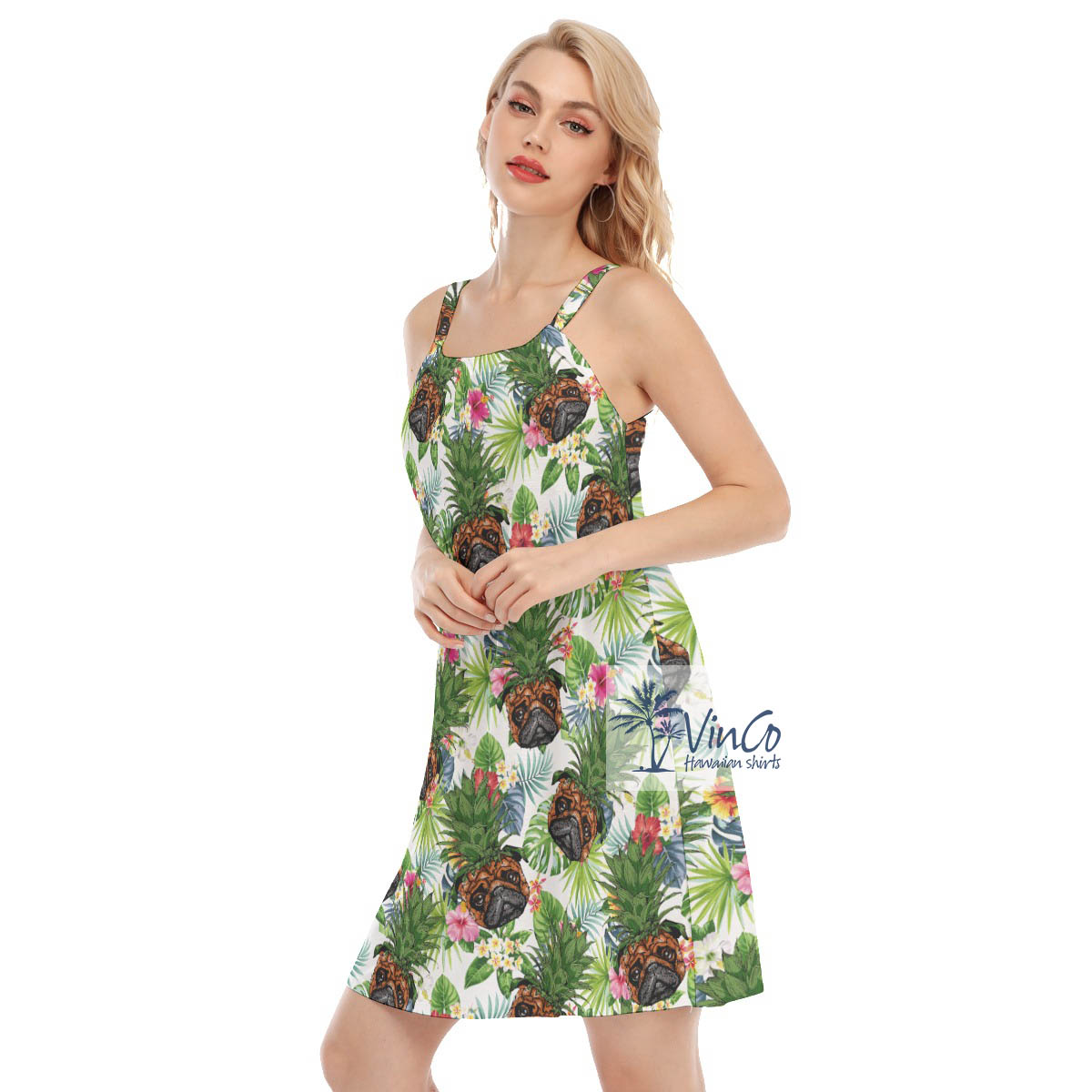 Funny Pineapple Pug Dog Tropical Luau Dress