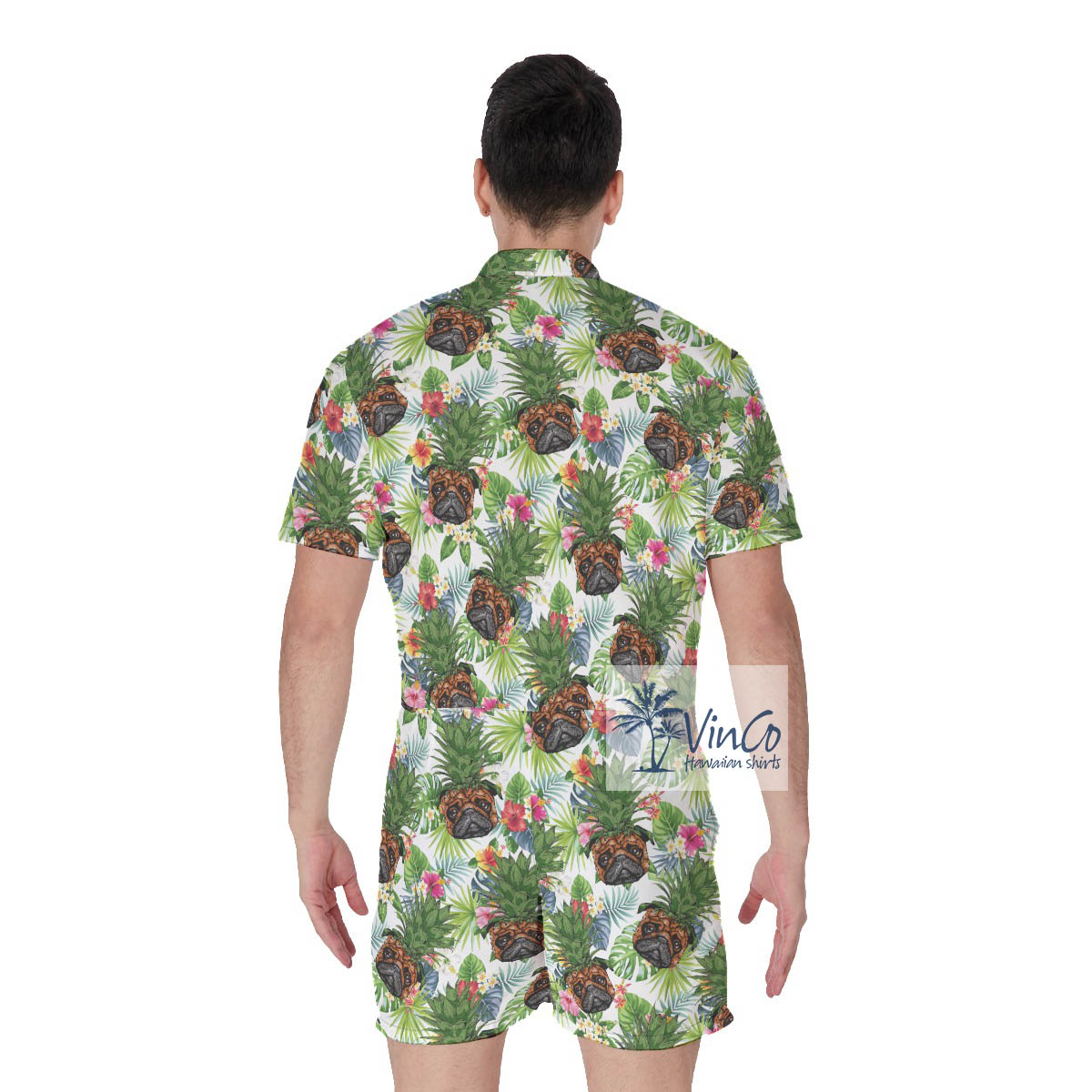 Funny Pineapple Pug Tropical Hawaiian Romper For Men