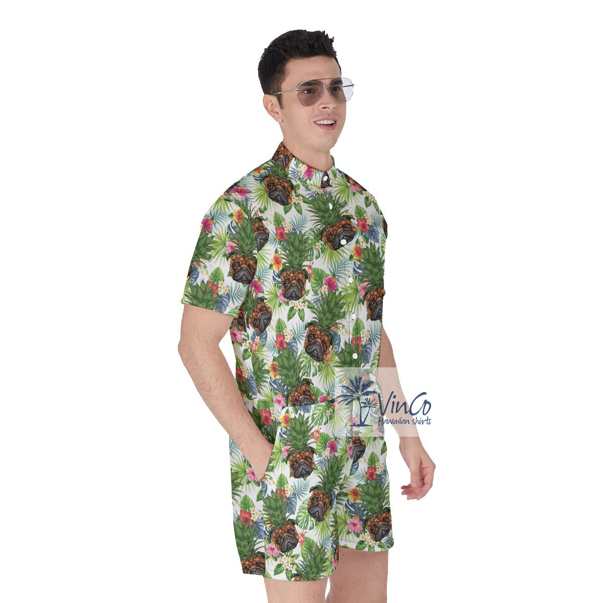 Funny Pineapple Pug Tropical Hawaiian Romper For Men