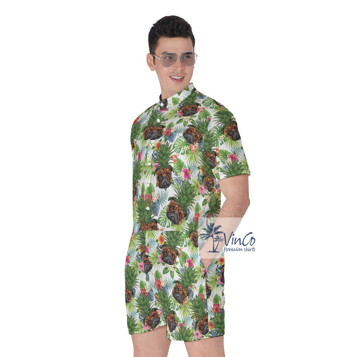 Funny Pineapple Pug Tropical Hawaiian Romper For Men