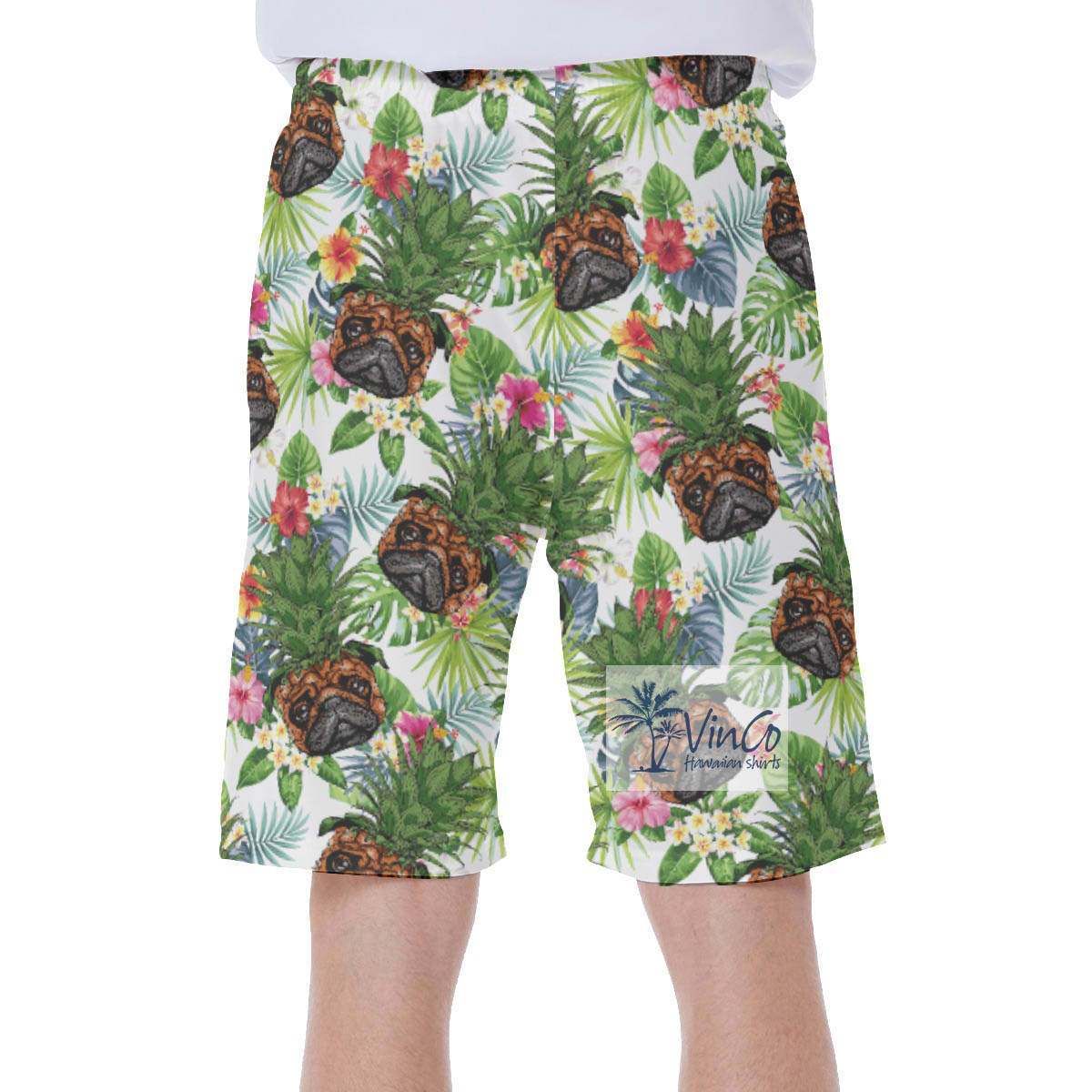 Funny Pineapple Pug Floral Hawaiian Swimwear For Men