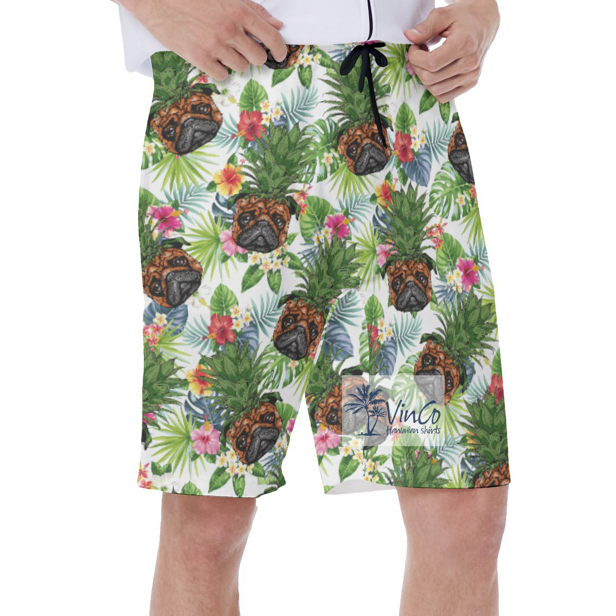 Funny Pineapple Pug Floral Hawaiian Swimwear For Men