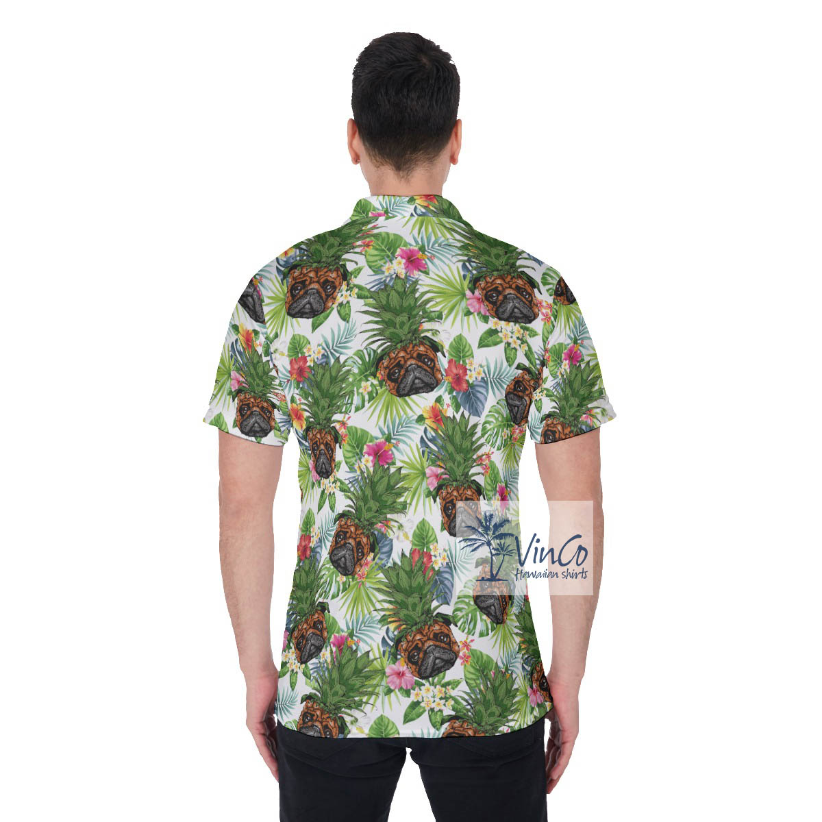 Floral Pug Pineapple Hawaiian Polo Shirt