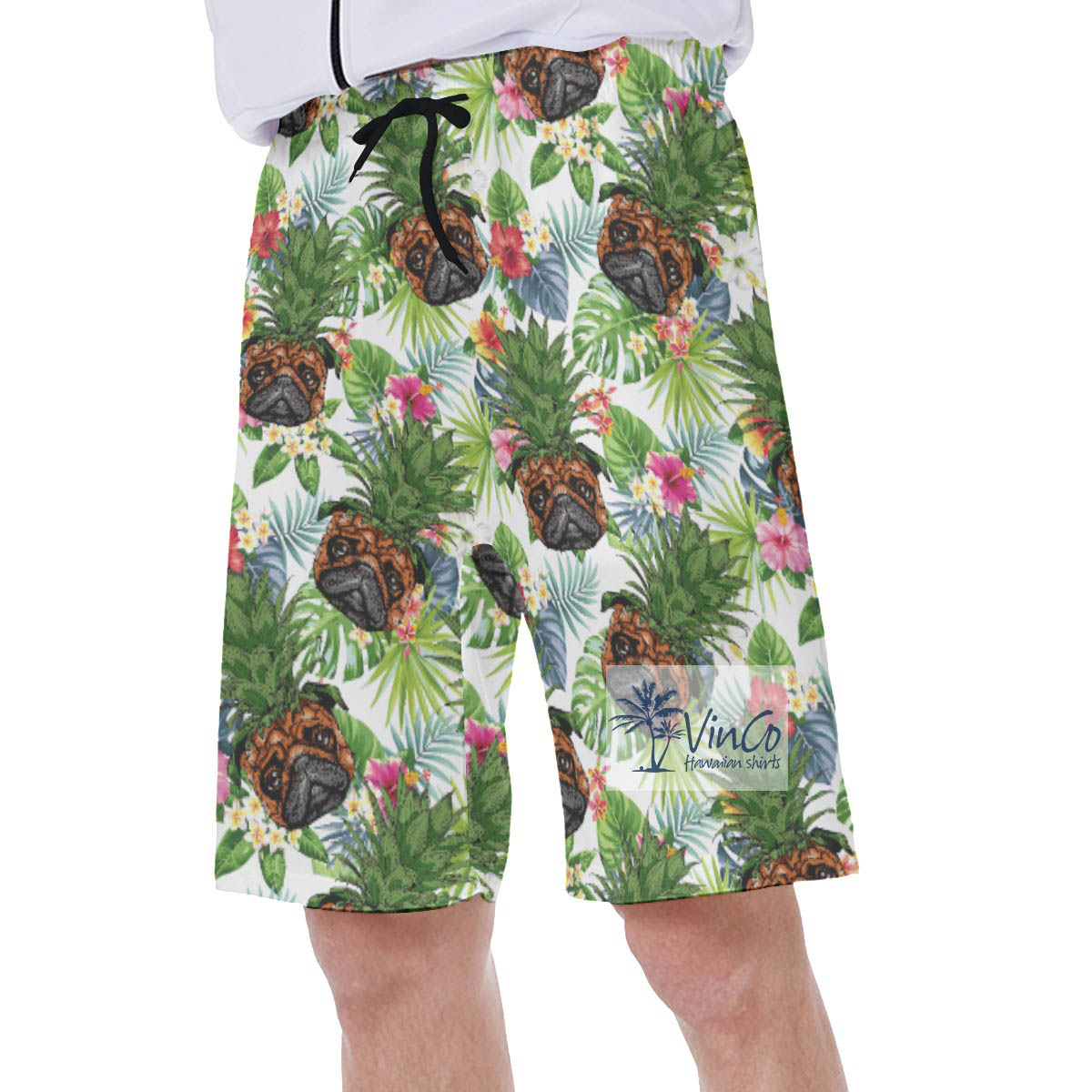 Funny Pineapple Pug Floral Hawaiian Swimwear For Men