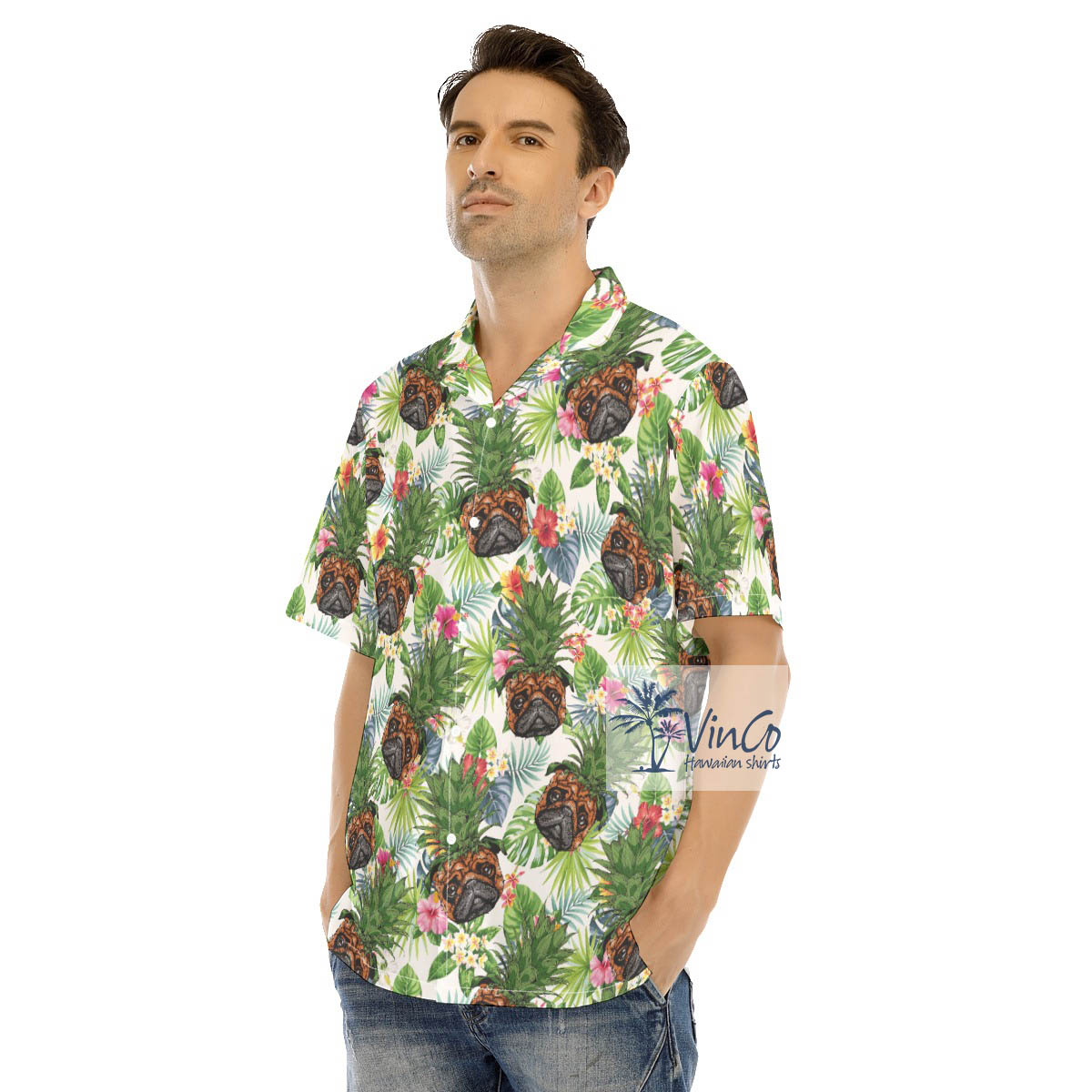 Funny Pineapple Pug Dog Tropical Hawaiian Shirt