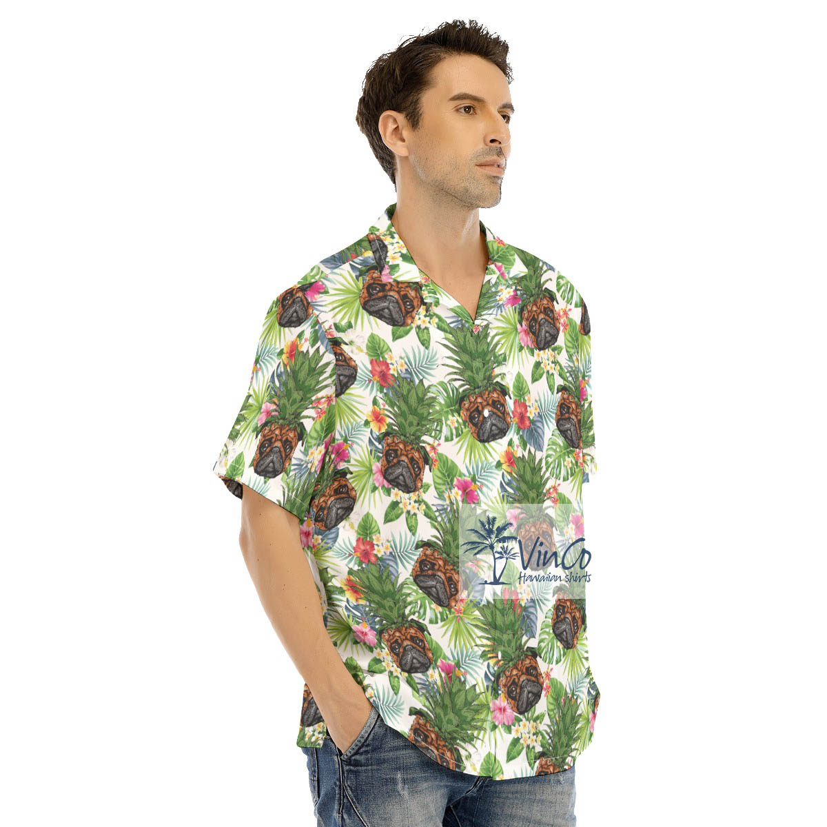 Funny Pineapple Pug Dog Tropical Hawaiian Shirt