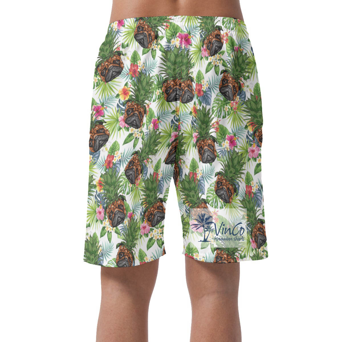 Cool Pug Dog Pineapple Summer Hawaiian Beach Shorts For Men
