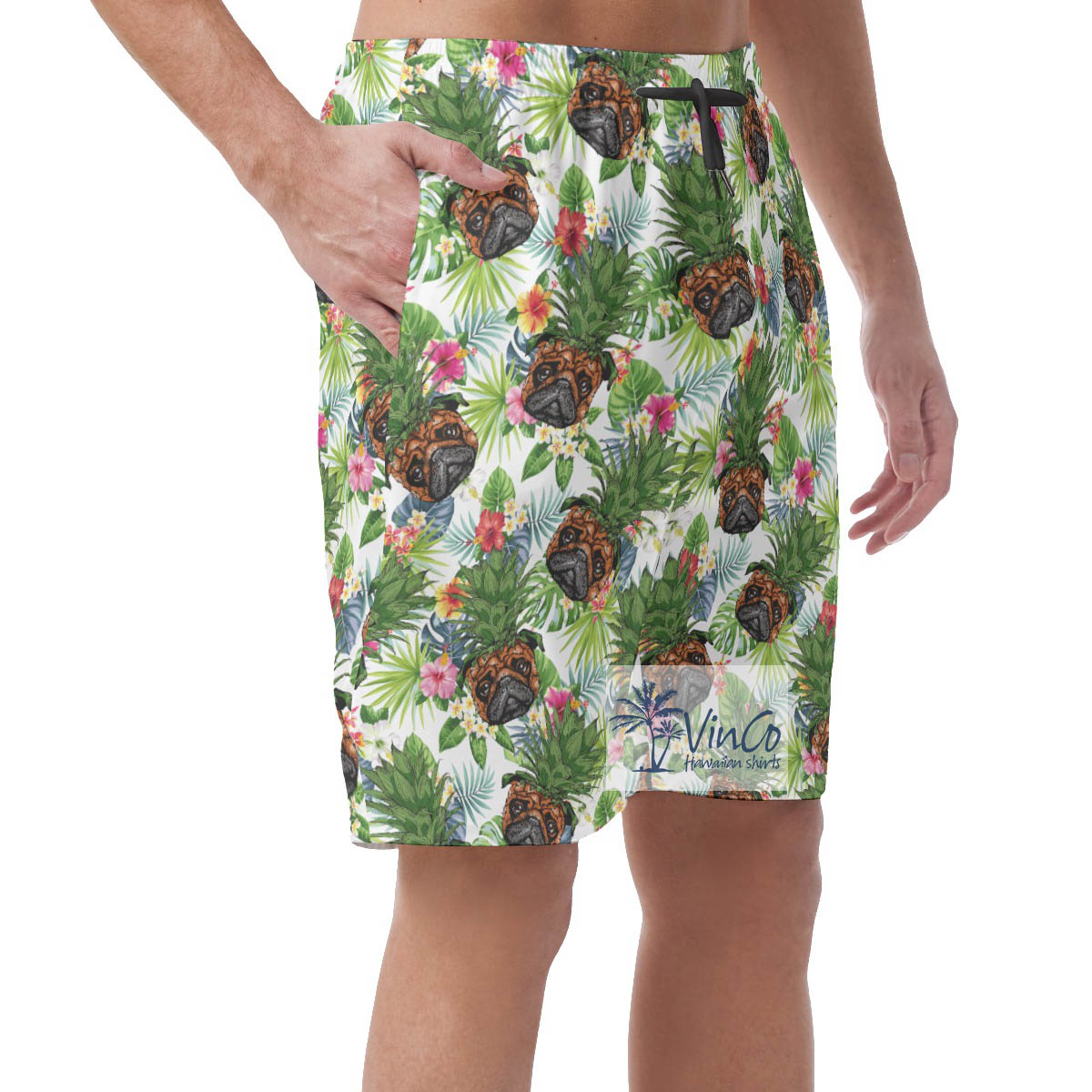 Cool Pug Dog Pineapple Summer Hawaiian Beach Shorts For Men