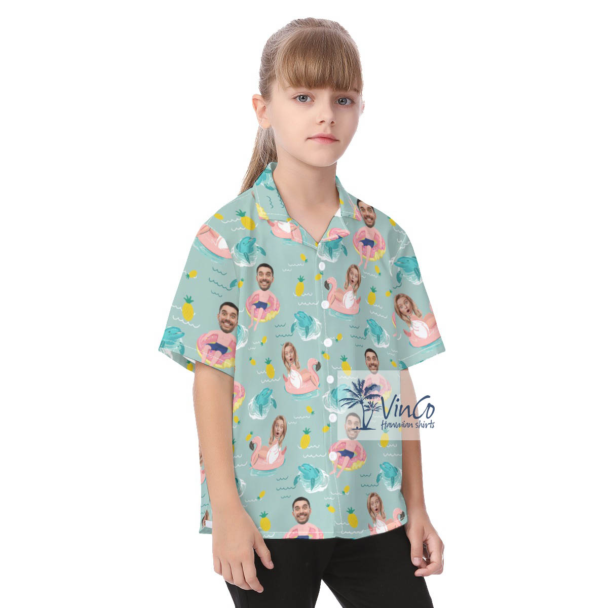 Funny Custom Photo Face Couple Hawaiian Button Up Shirt