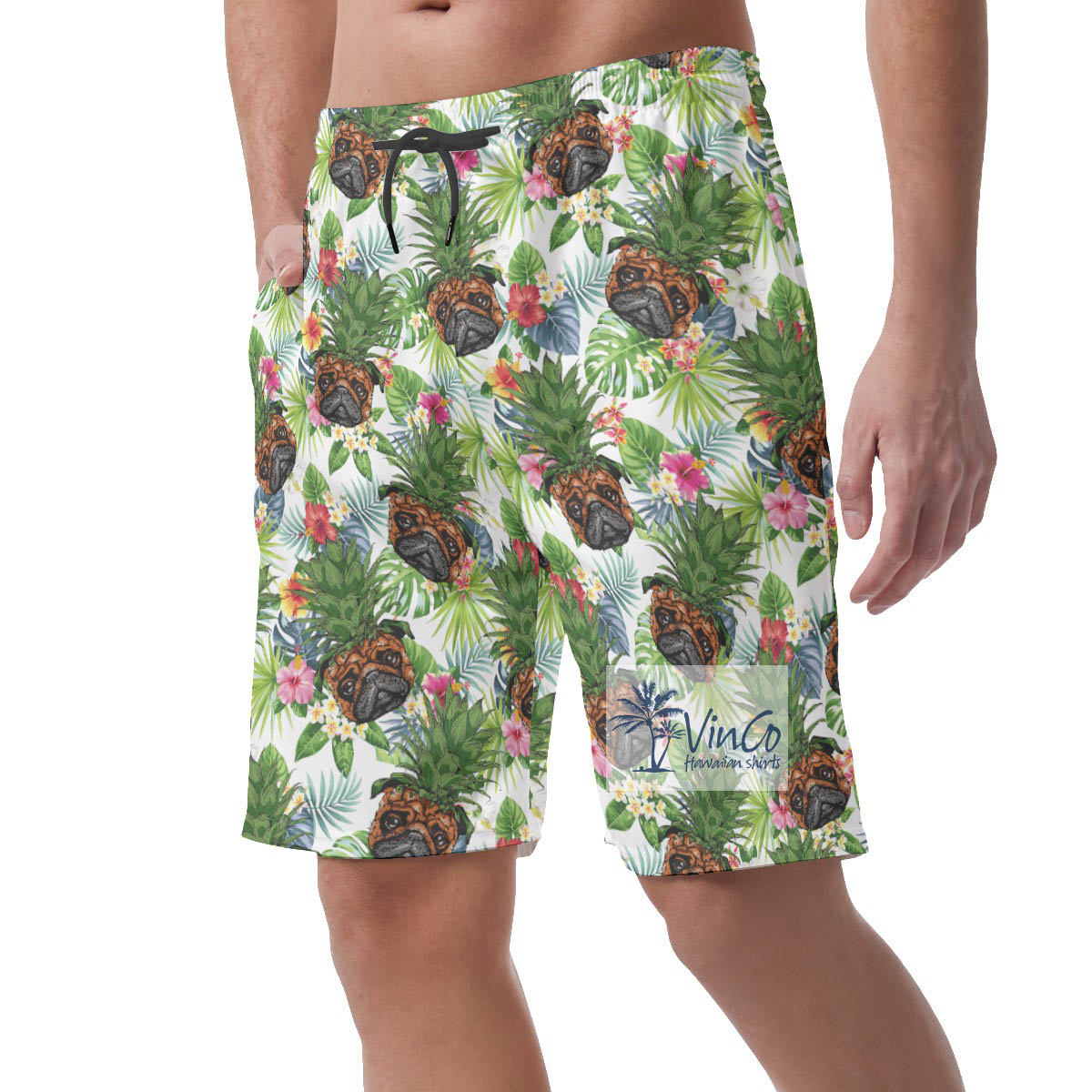 Cool Pug Dog Pineapple Summer Hawaiian Beach Shorts For Men