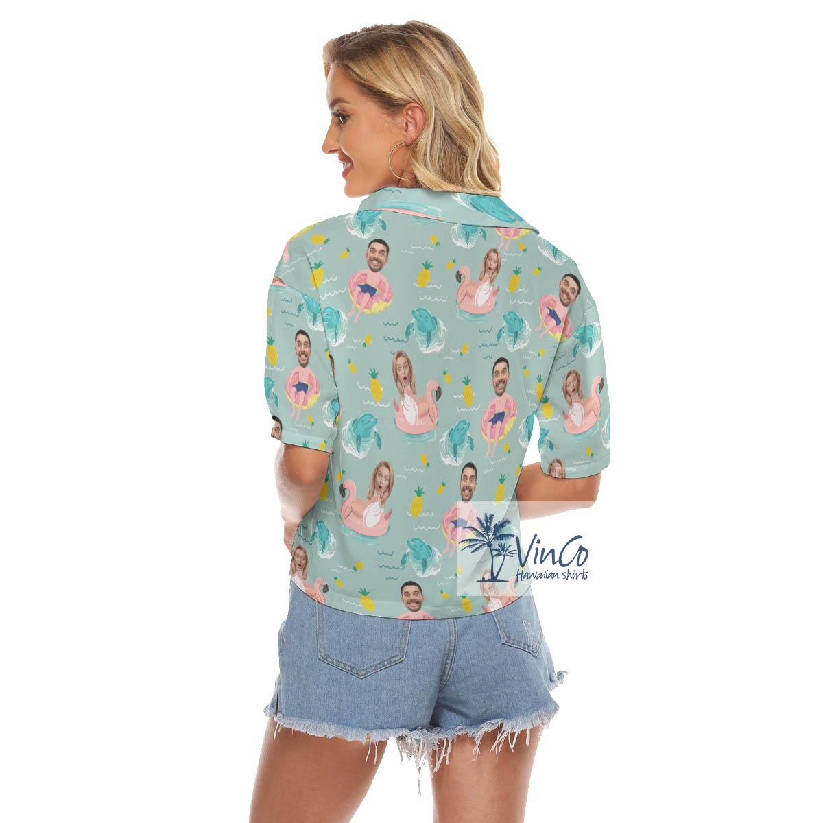 Funny Personalize Couple Faces Hawaiian Cropped Shirt