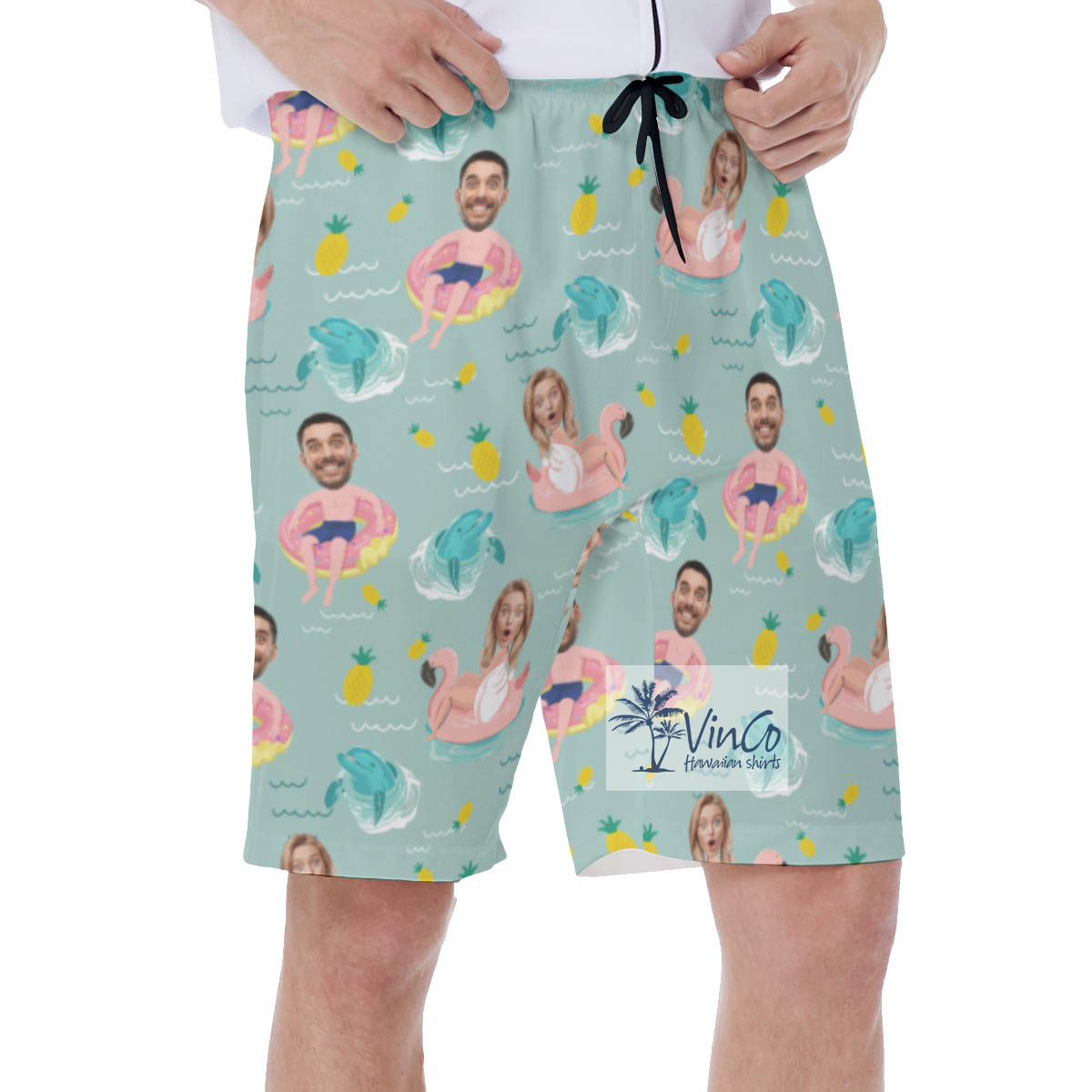 Custom 2 Faces Swimming Flamingo Float Swim Trunks For Men