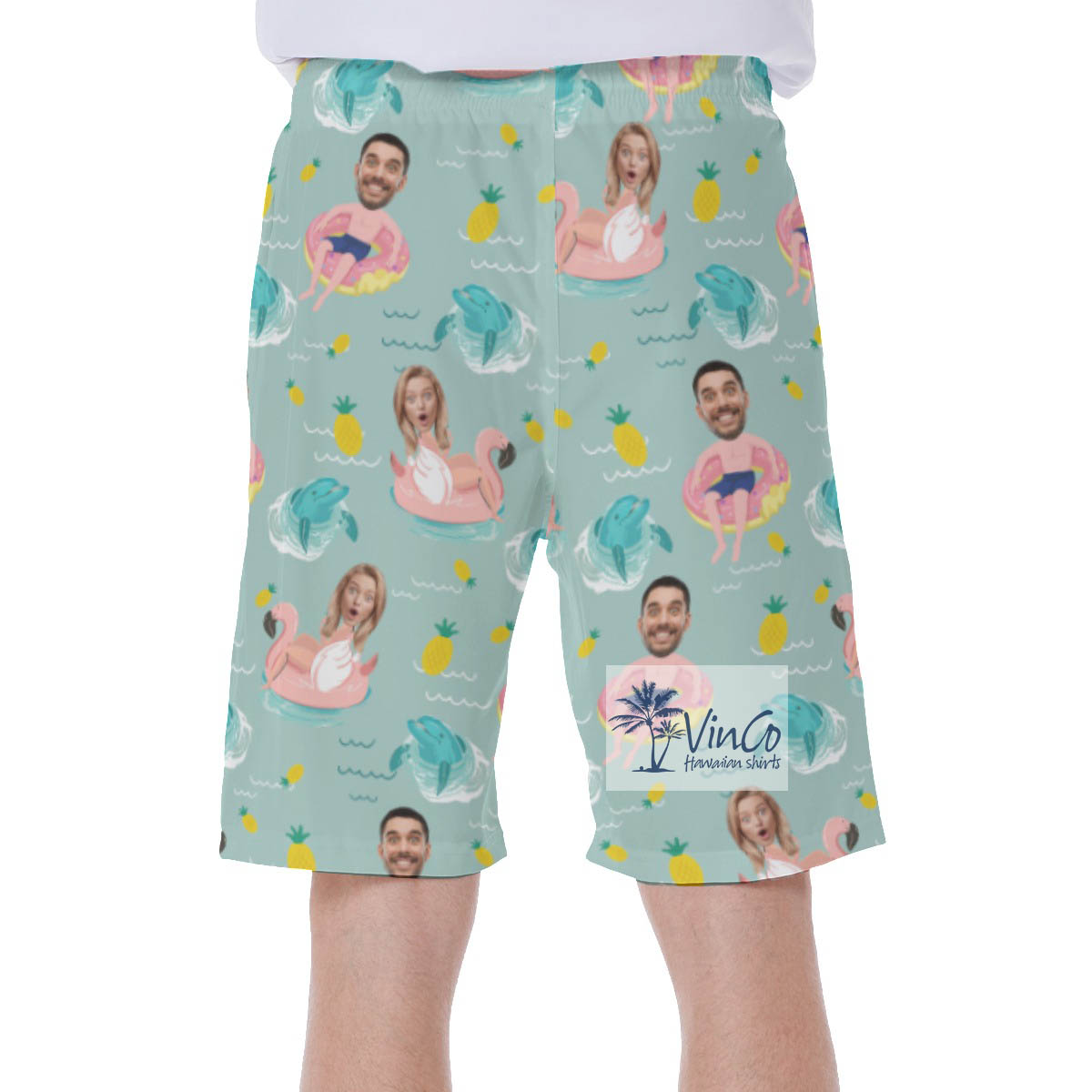 Custom 2 Faces Swimming Flamingo Float Swim Trunks For Men