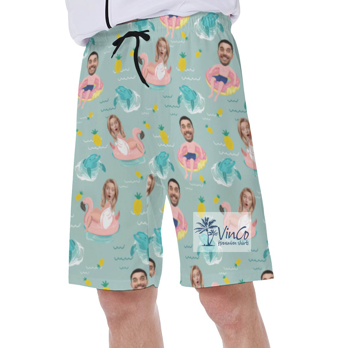 Custom 2 Faces Swimming Flamingo Float Swim Trunks For Men