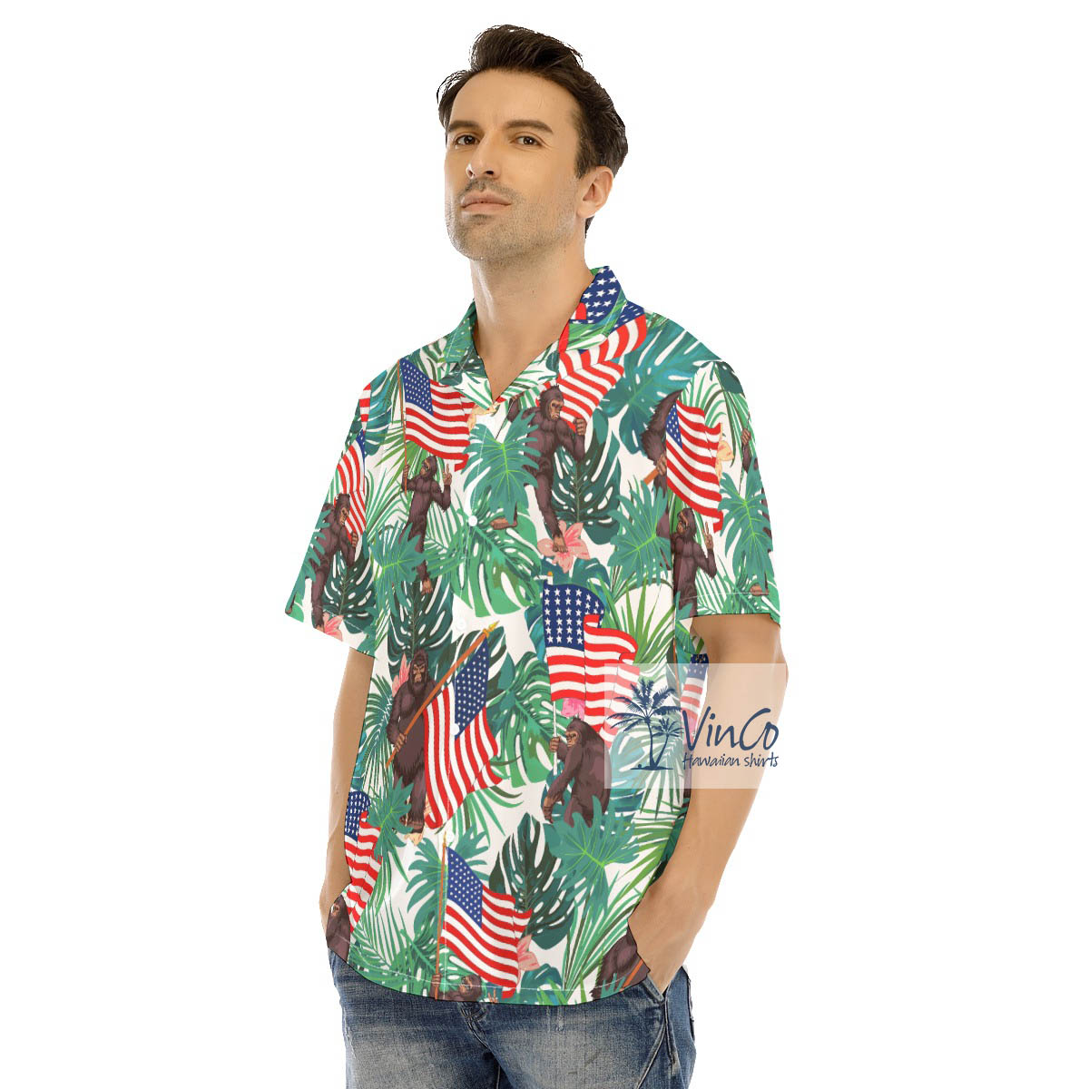 Patriotic Bigfoot Hawaiian Shirts For Men