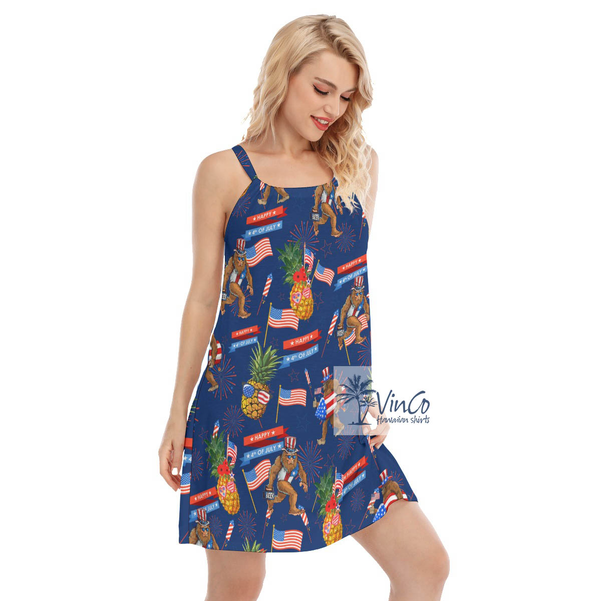 American Flag Pineapple And Bigfoot Aloha Cami Dress For Women