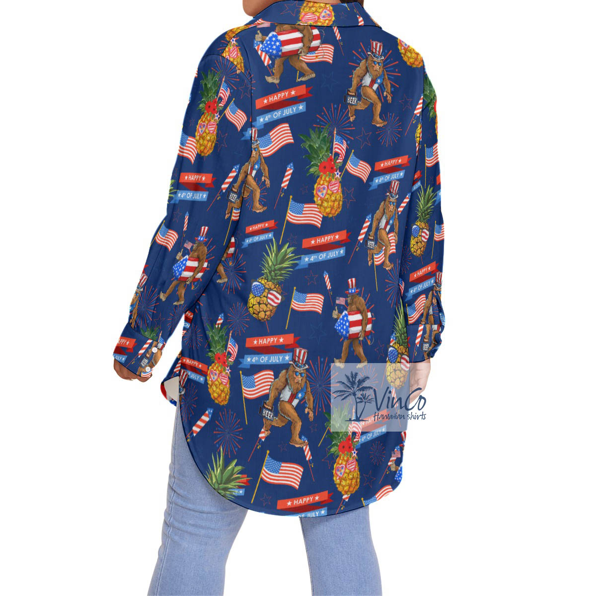 4th Of July Pineapple Bigfoot Aloha Plus Size Shirt For Women