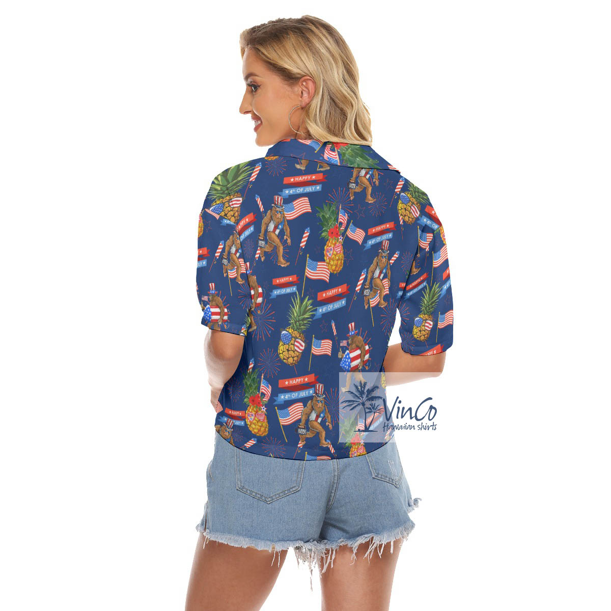 Funny Pineapple Bigfoot Patriotic Hawaiian Cropped Shirt