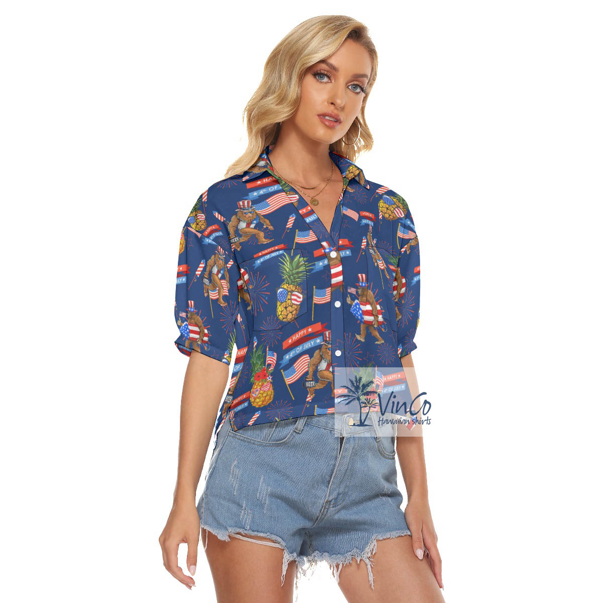 Funny Pineapple Bigfoot Patriotic Hawaiian Cropped Shirt