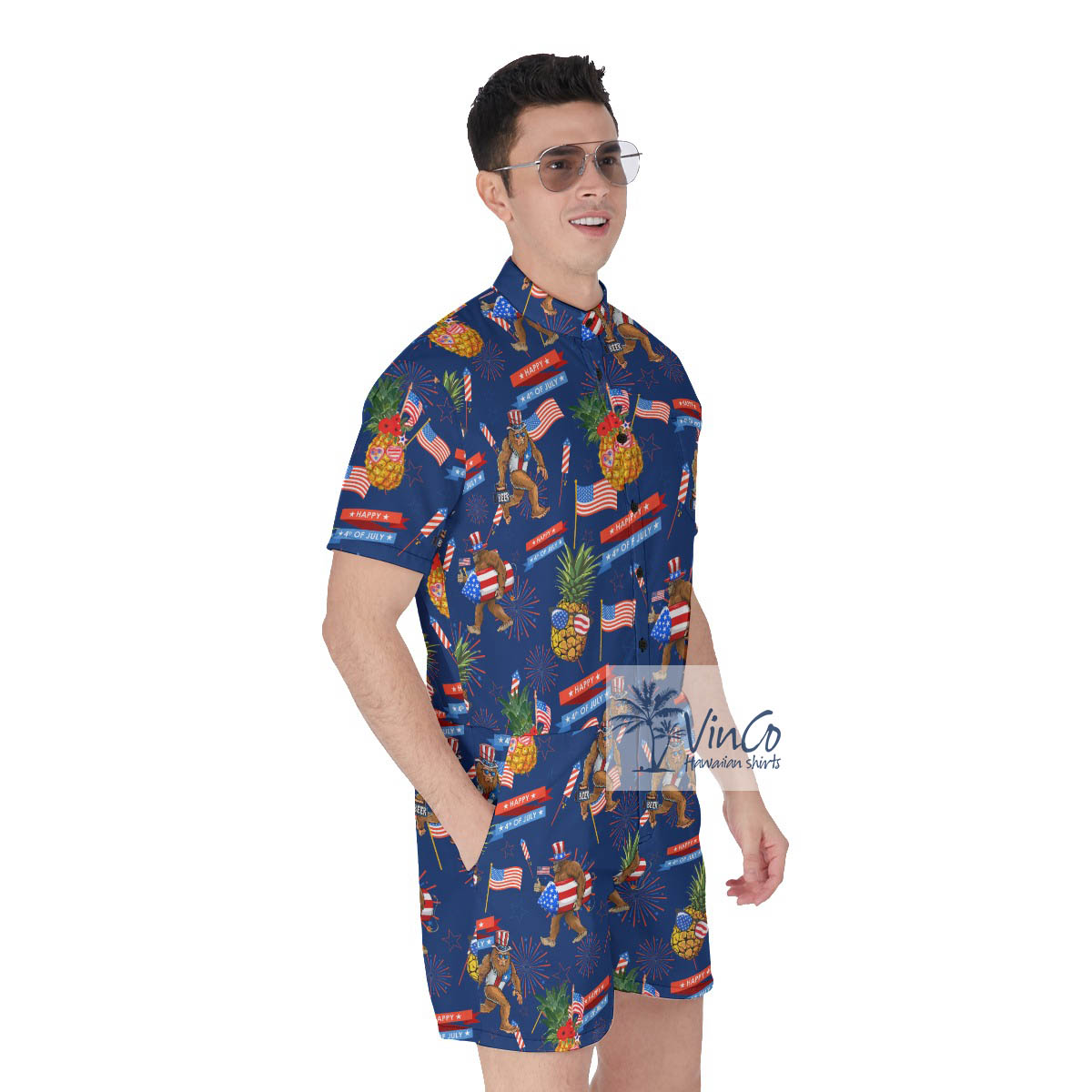 Patriotic Pineapple Bigfoot Hawaiian Romper