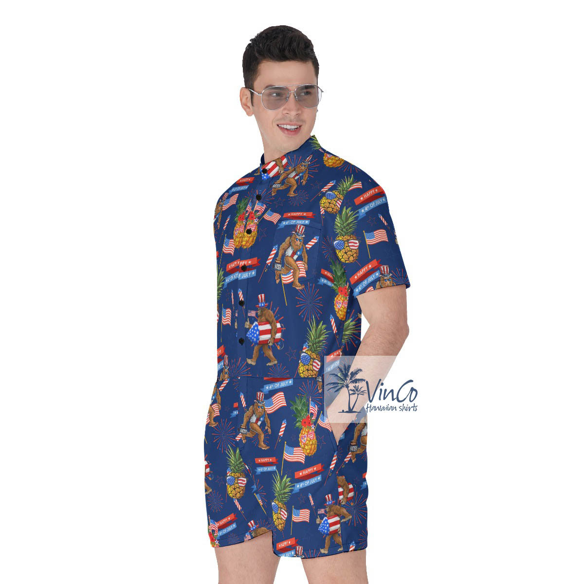 Patriotic Pineapple Bigfoot Hawaiian Romper