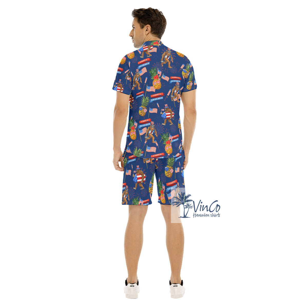 Set Sasquatch Pineapple 4th Of July Hawaiian Shirt And Matching Shorts For Men