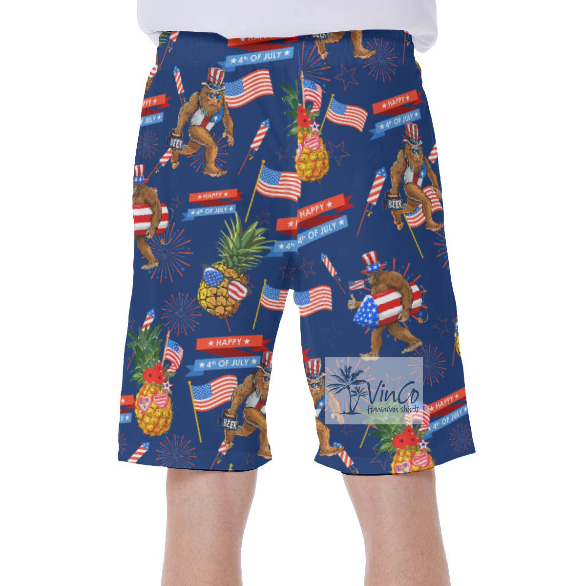 Funny Sasquatch Pineapple 4th Of July Hawaiian Swim Trunks For Men