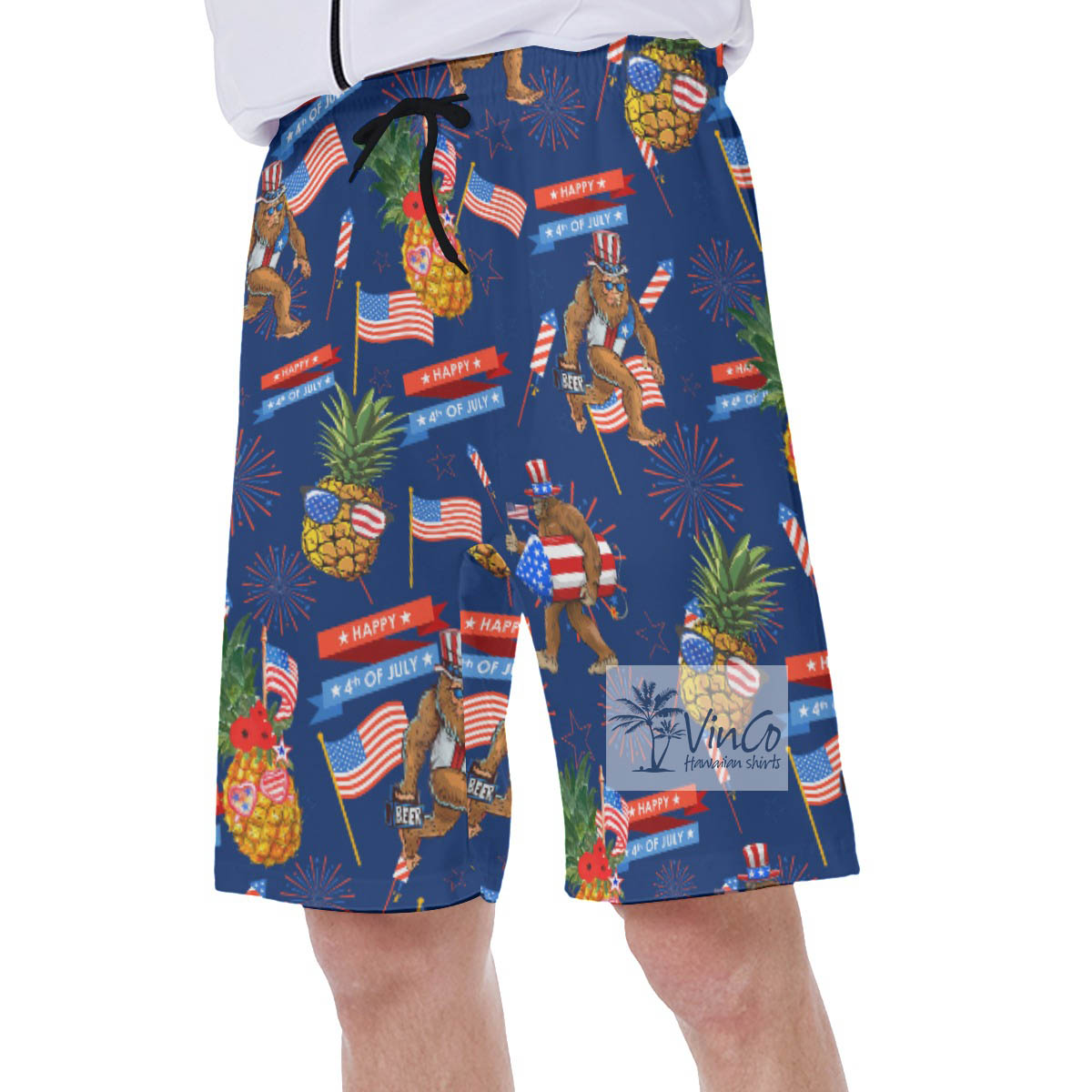 Funny Sasquatch Pineapple 4th Of July Hawaiian Swim Trunks For Men