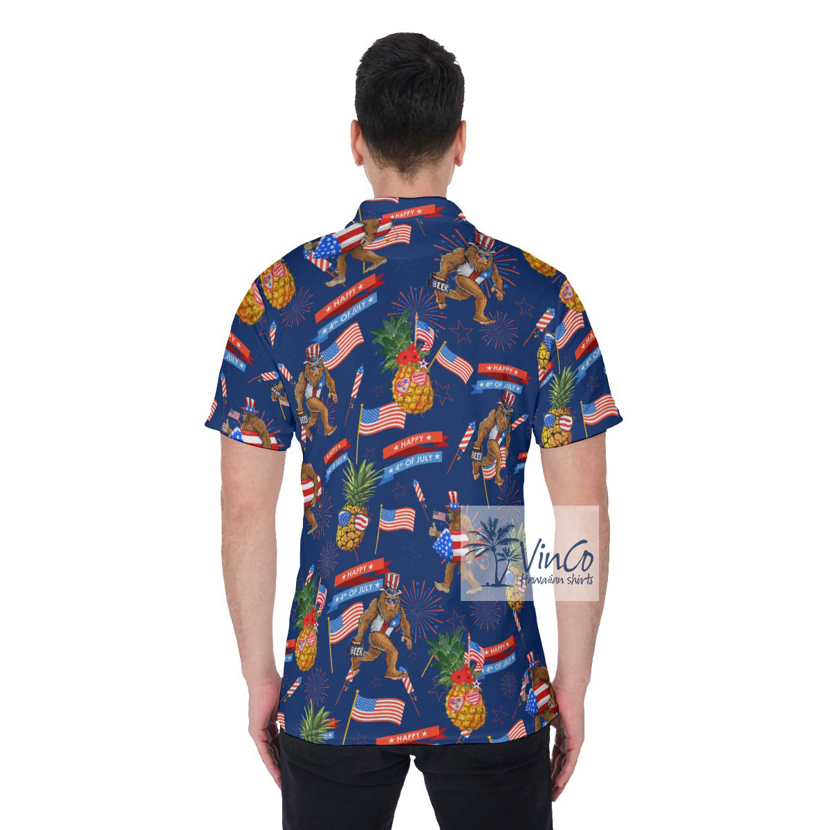 4th Of July Pineapple Sasquatch Hawaiian Polo Shirt