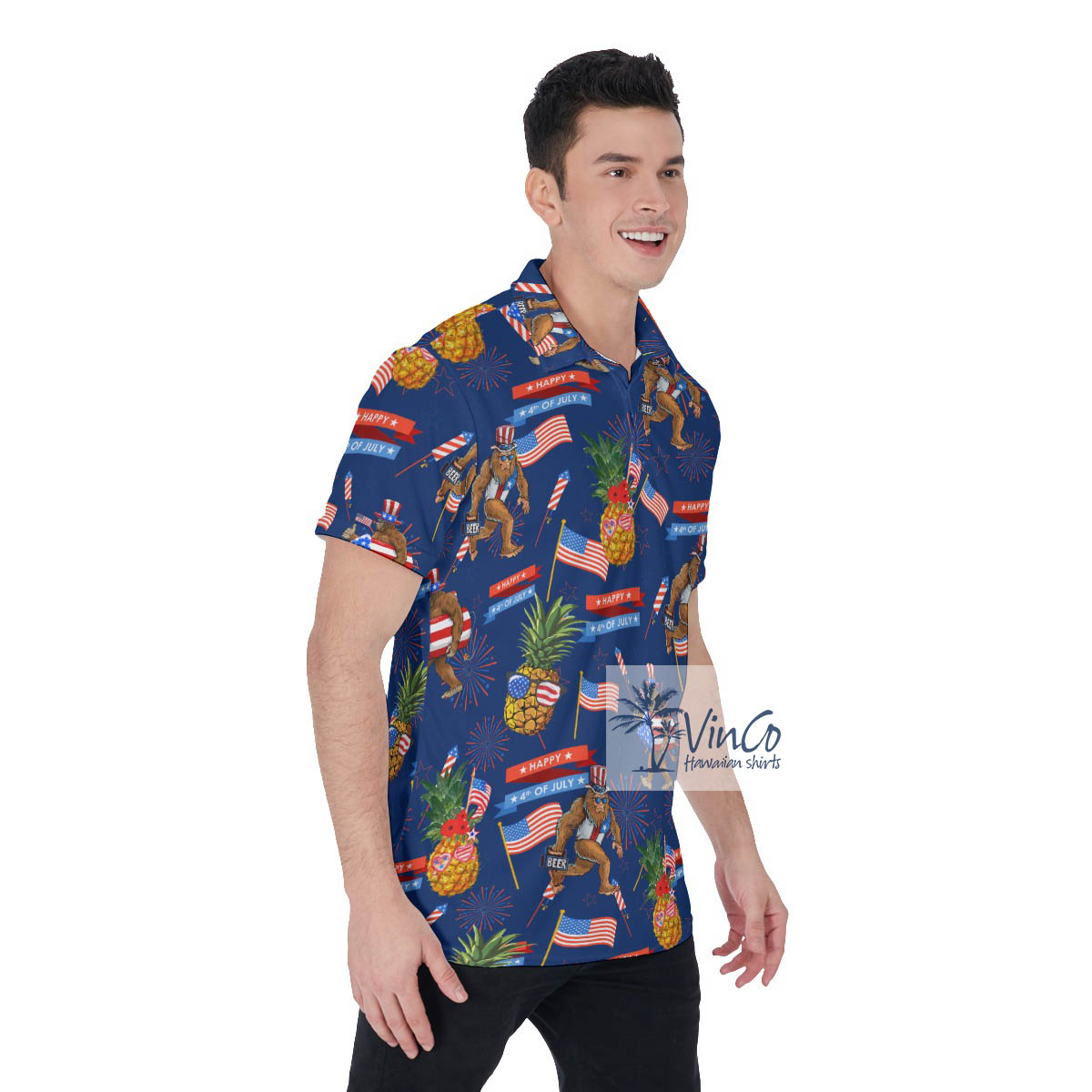 4th Of July Pineapple Sasquatch Hawaiian Polo Shirt