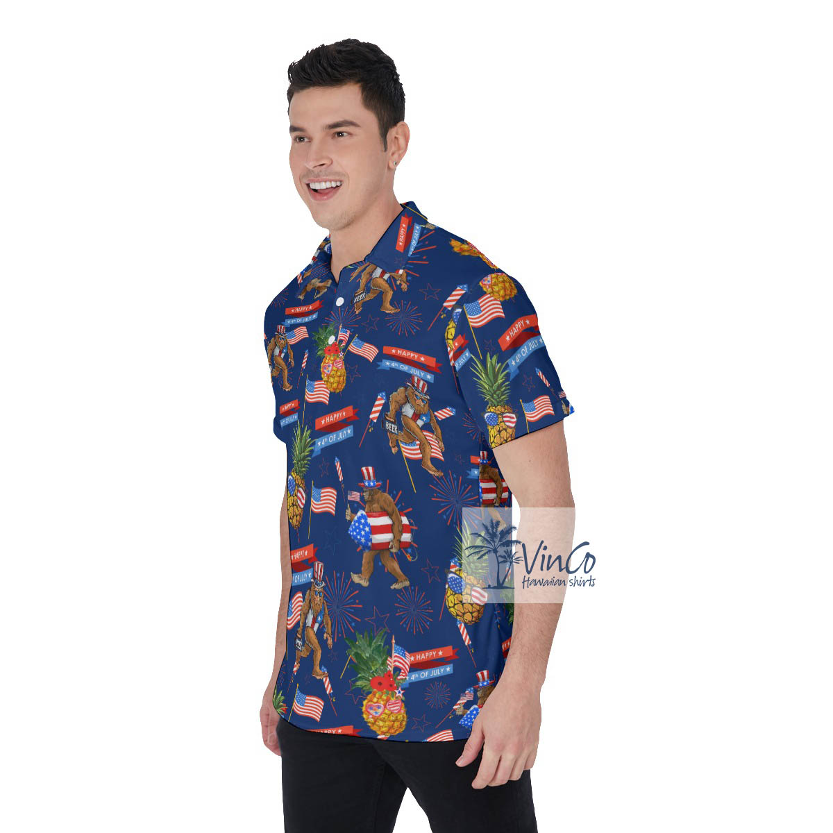 4th Of July Pineapple Sasquatch Hawaiian Polo Shirt