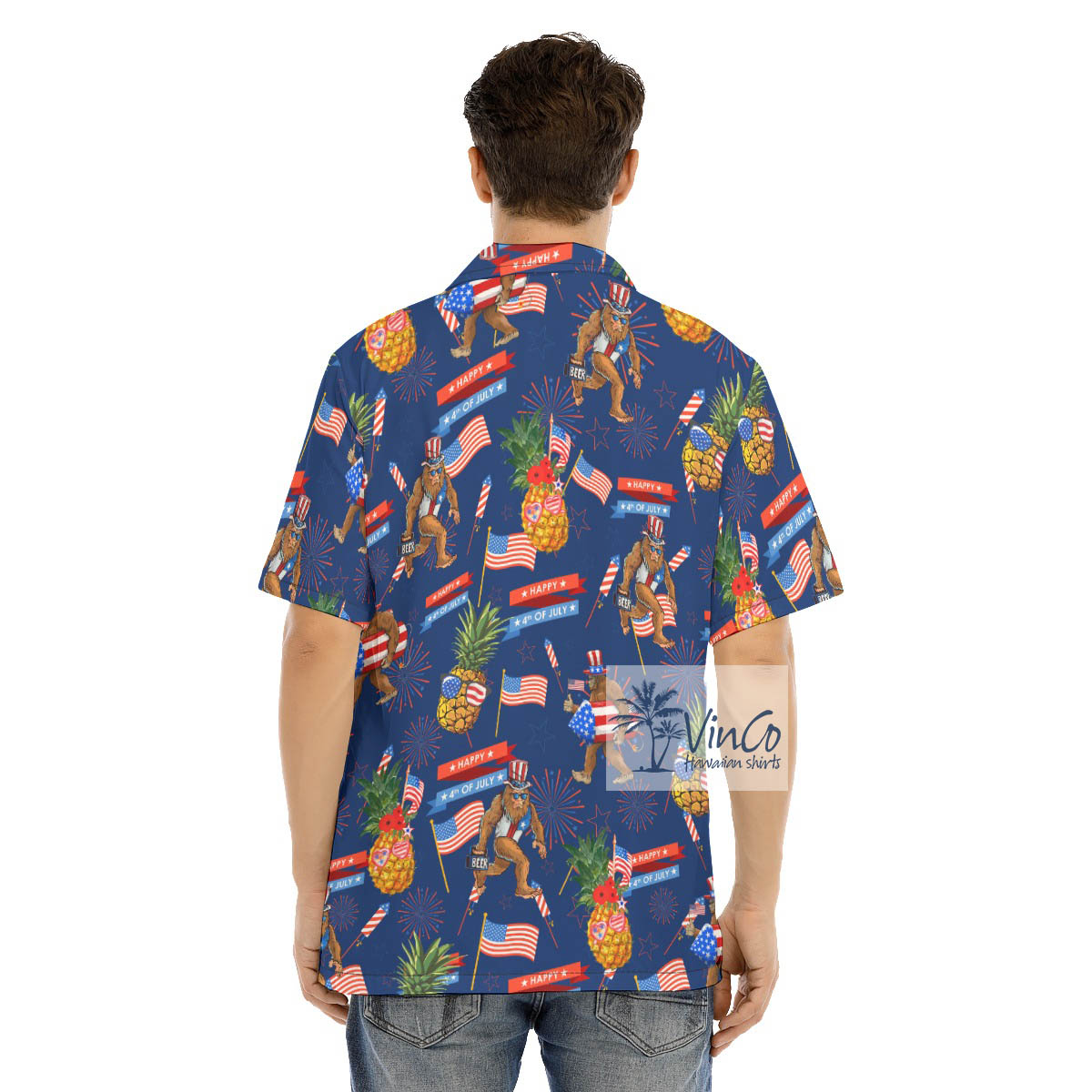 Funny Pineapple And Bigfoot Patriotic Hawaiian Shirt