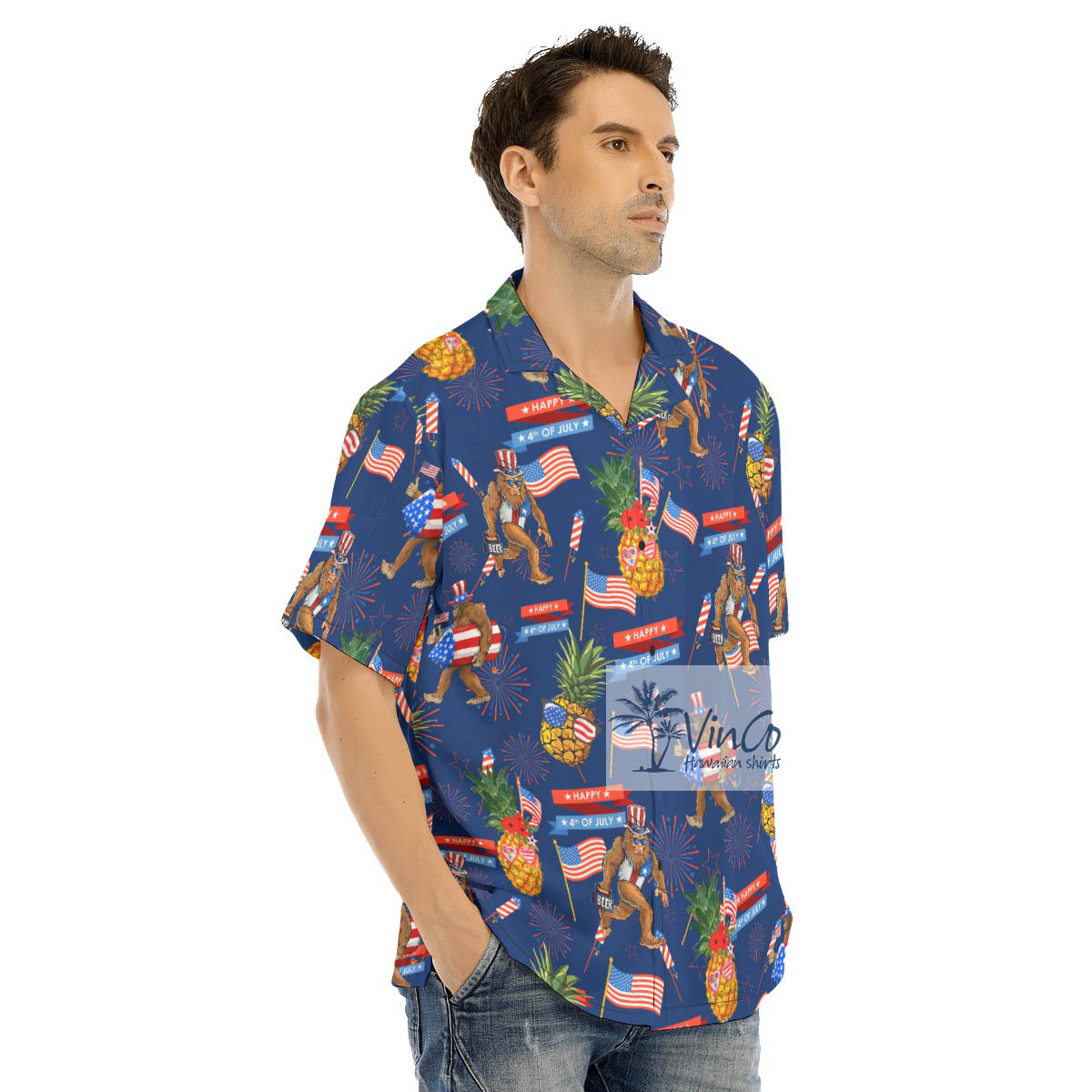 Funny Pineapple And Bigfoot Patriotic Hawaiian Shirt