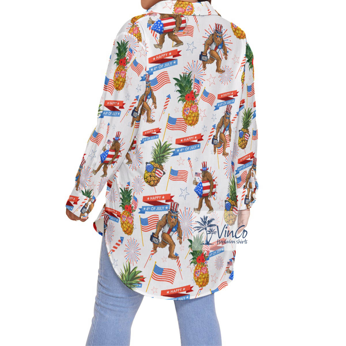 Funny Patriotic Sasquatch Pineapple Plus Size Aloha Shirt For Women