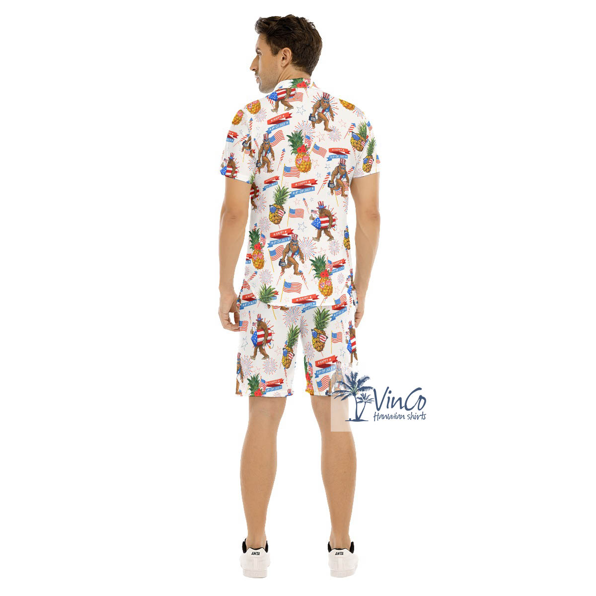 Funny Pineapple Sasquatch American Flag Hawaiian Shirt And Matching Shorts For Men