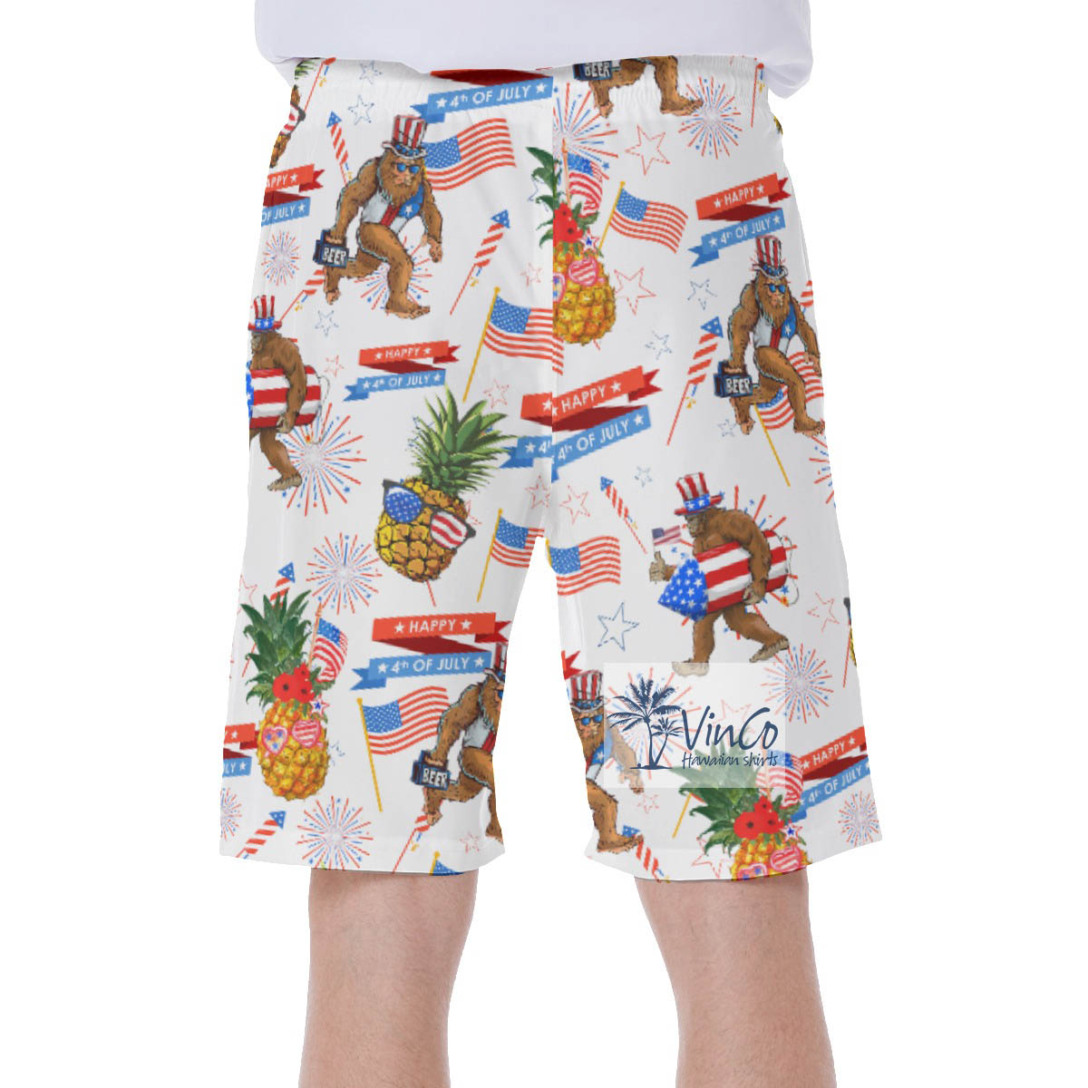 4th Of July Bigfoot Pineapple Hawaiian Swimwear For Men