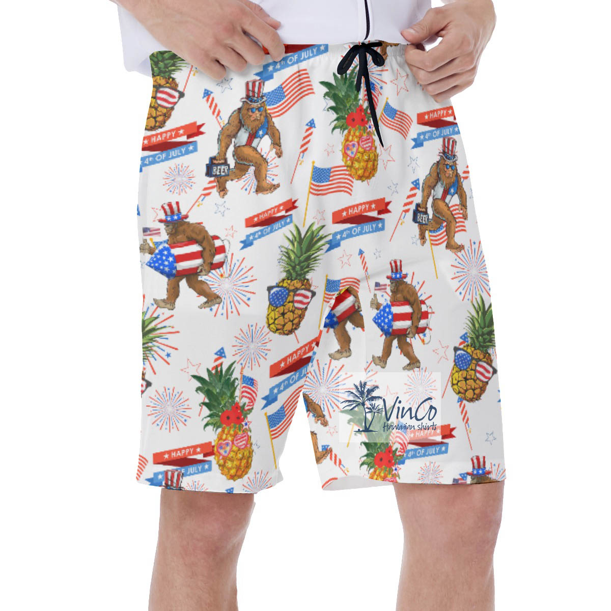 4th Of July Bigfoot Pineapple Hawaiian Swimwear For Men