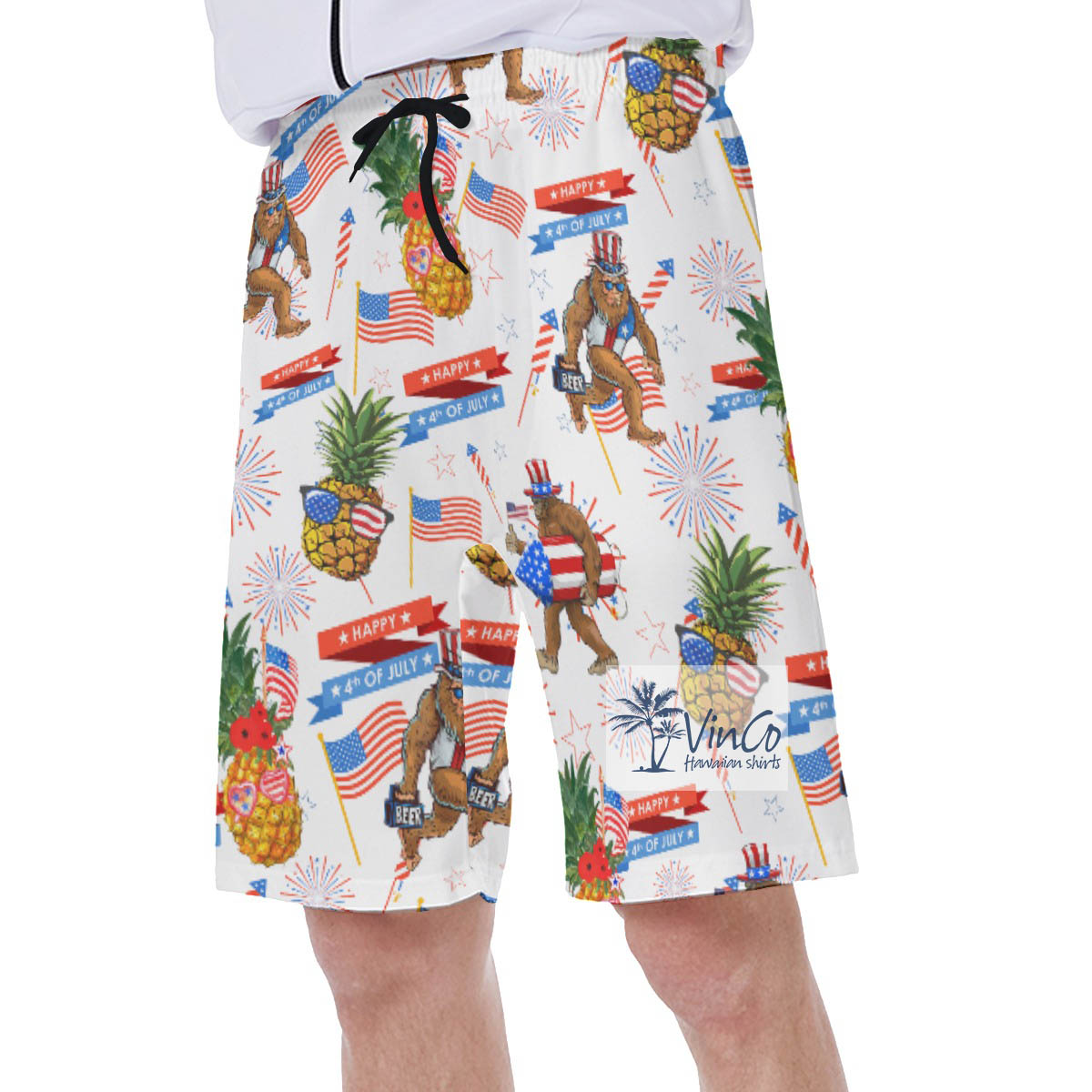 4th Of July Bigfoot Pineapple Hawaiian Swimwear For Men