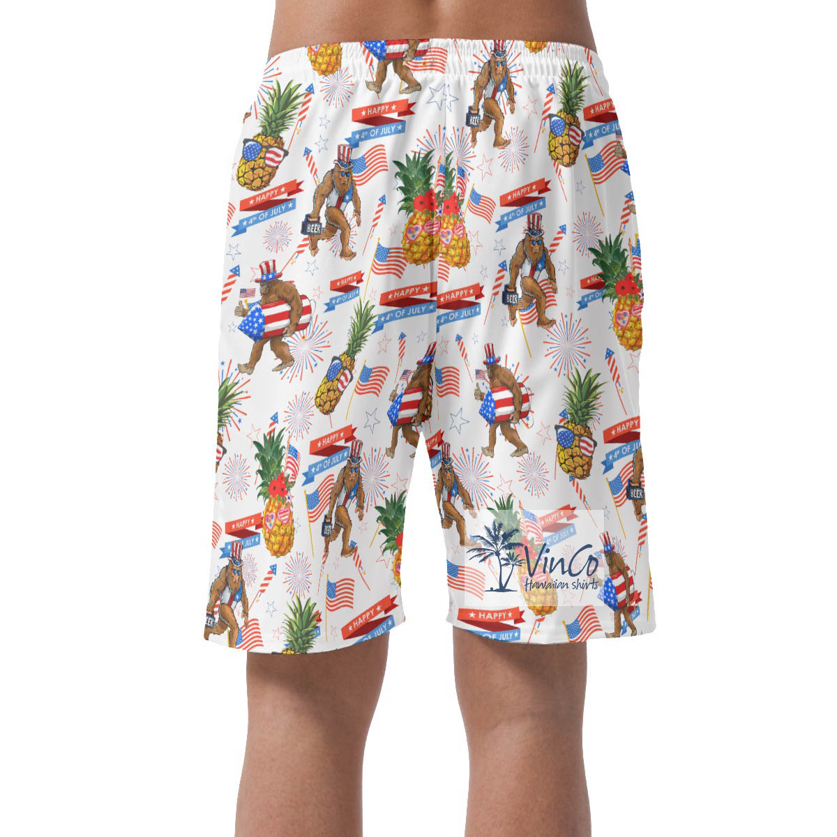 Funny Pineapple Sasquatch 4th Of July Hawaiian Beach Shorts