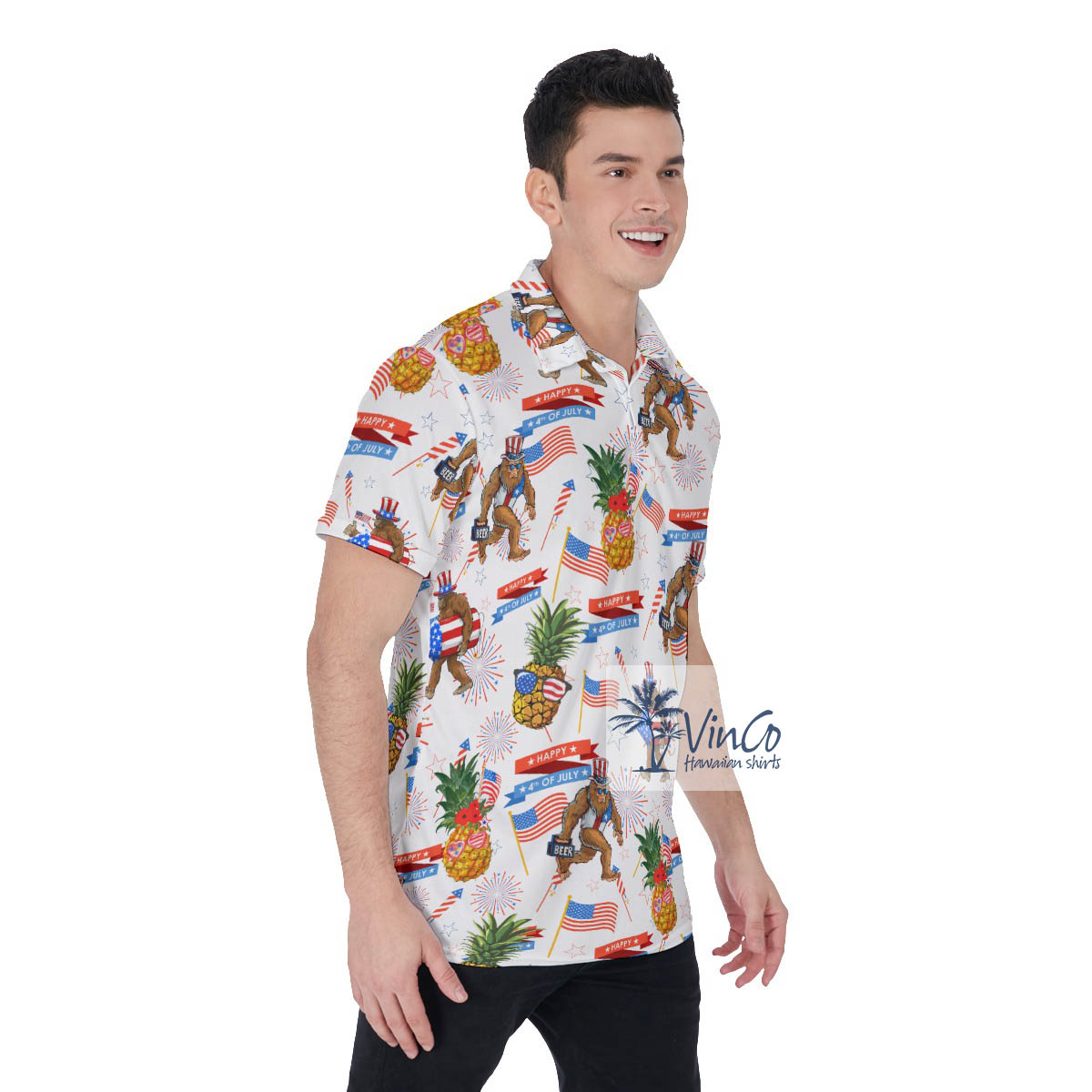 Funny Patriotic Pineapple Sasquatch Hawaiian Golf Polo Shirt