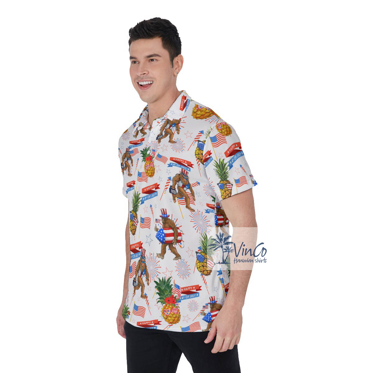 Funny Patriotic Pineapple Sasquatch Hawaiian Golf Polo Shirt