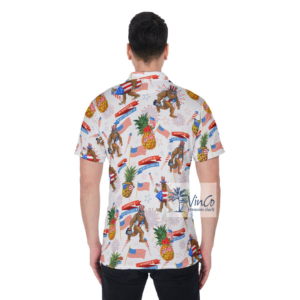 Funny Patriotic Pineapple Sasquatch Hawaiian Golf Polo Shirt