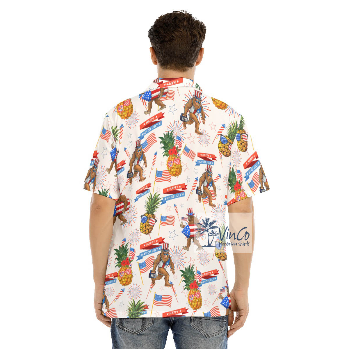 American Flag Pineapple Bigfoot Hawaiian Shirt