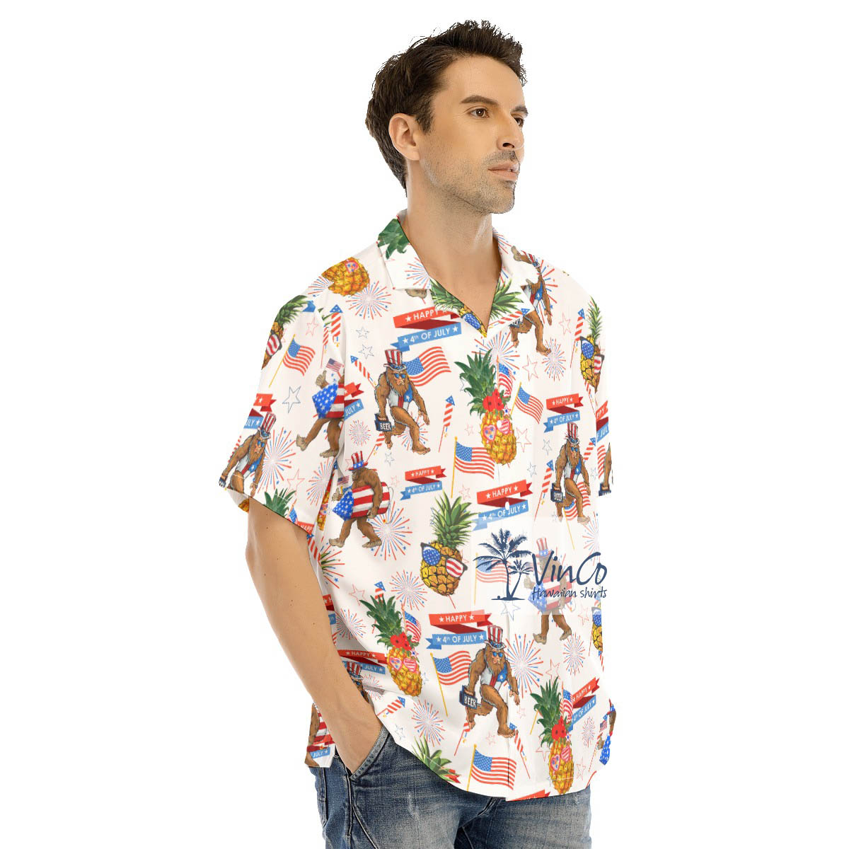 American Flag Pineapple Bigfoot Hawaiian Shirt