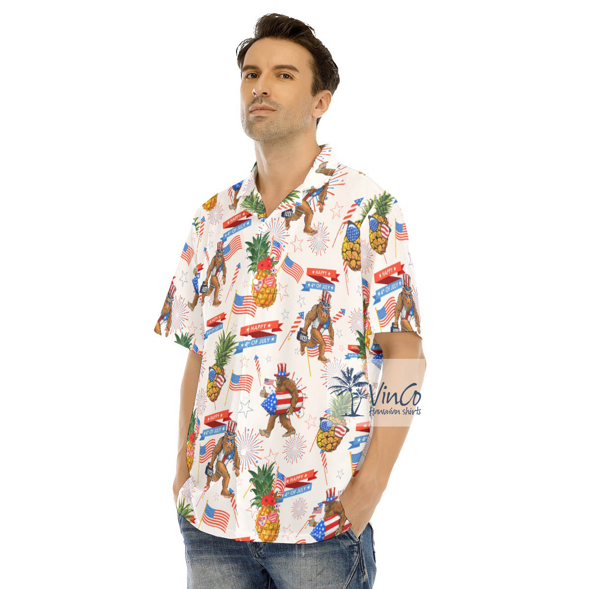 American Flag Pineapple Bigfoot Hawaiian Shirt