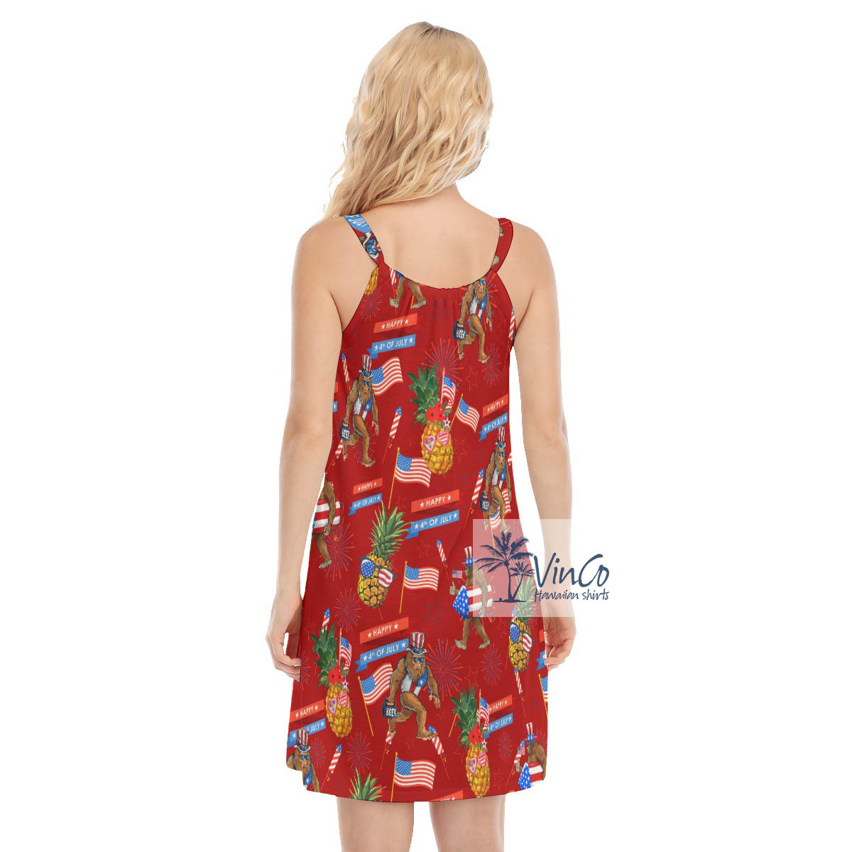 Funny Pineapple Bigfoot American Flag Aloha Cami Dresses For Summer