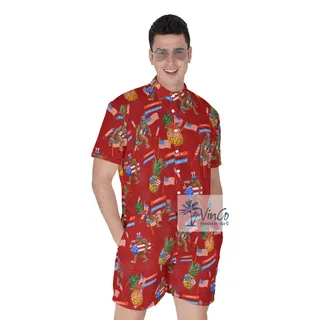 Funny Patriotic Pineapple Bigfoot Men's Hawaiian Romper